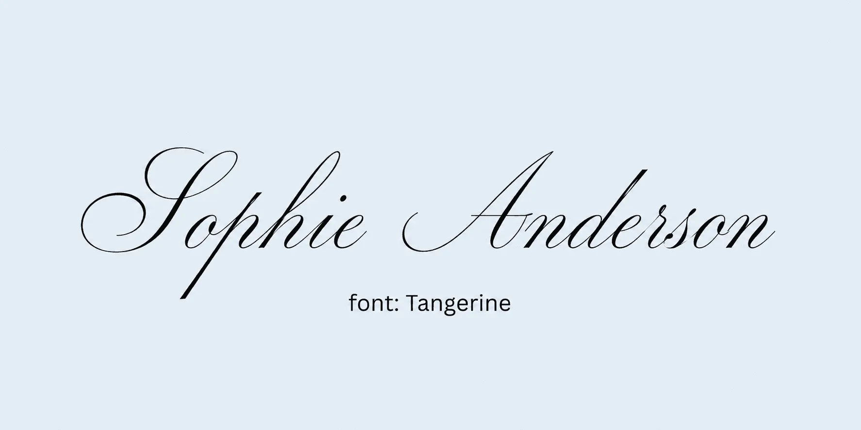 Sample name signed in a cursive signature font on a light background, with the font name labeled below.