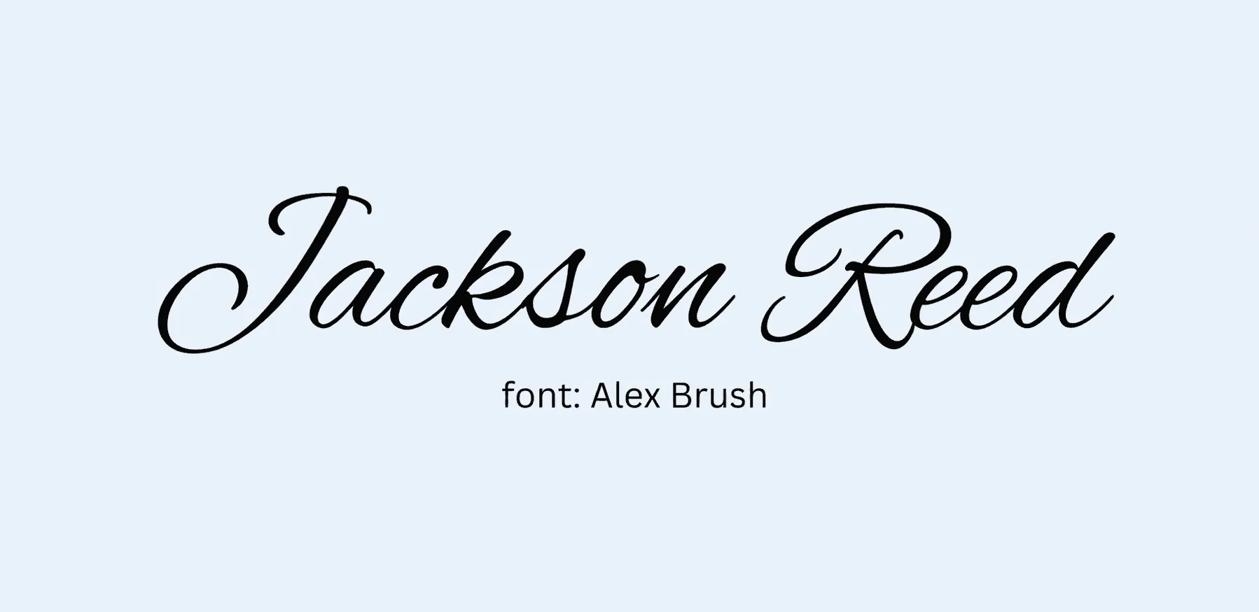 Sample name signed in a cursive signature font on a light background, with the font name labeled below.