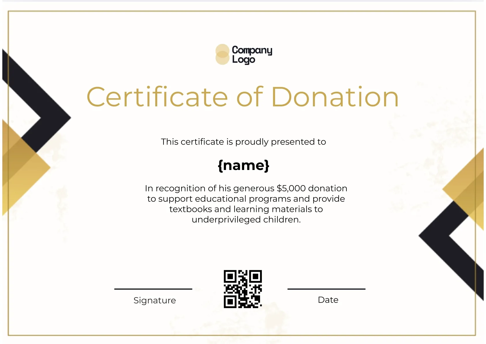 Selfless Contribution Certificate Template