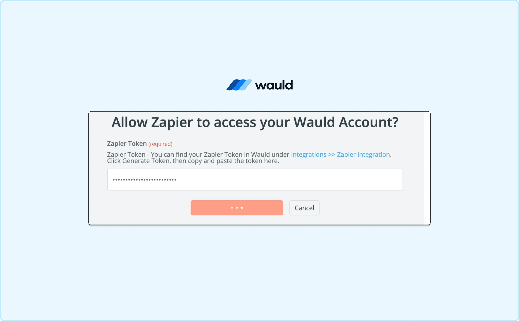 Authorizing Zapier access to Wauld using the generated token