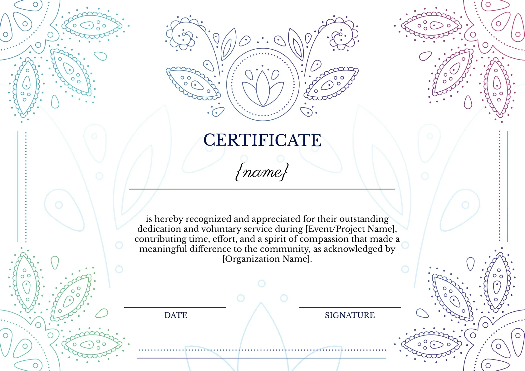 Shining and formal free volunteer certificate template