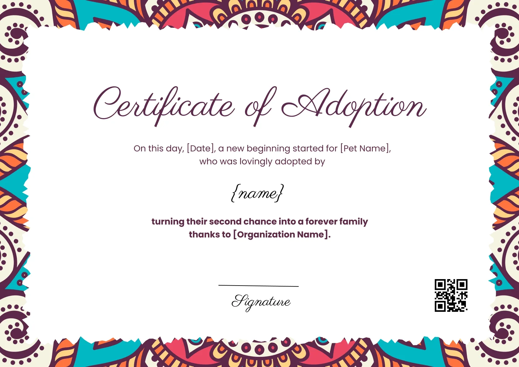 Simple and Bright Certificate of Adoption Template