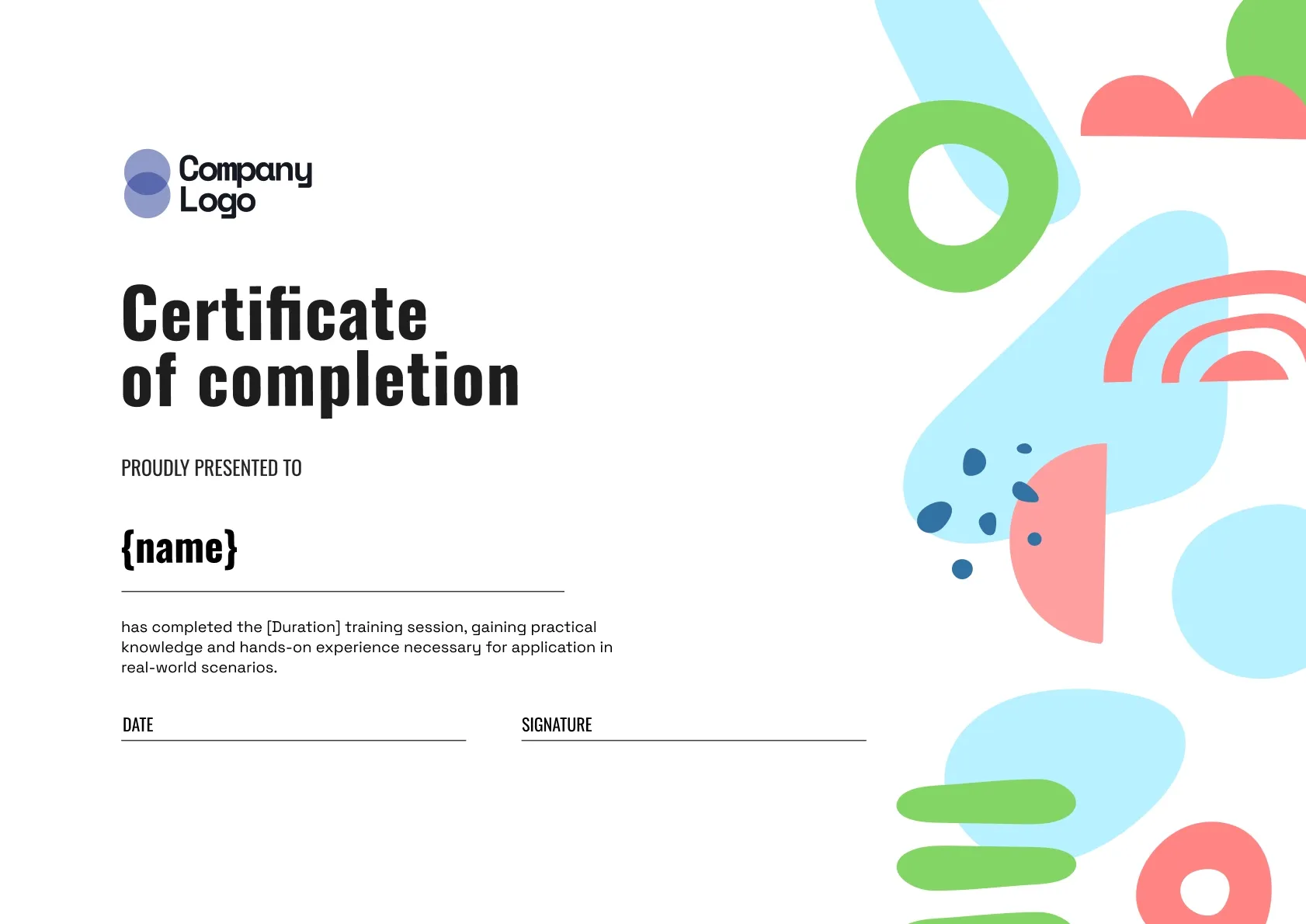 Simple and bright course completion certificate template