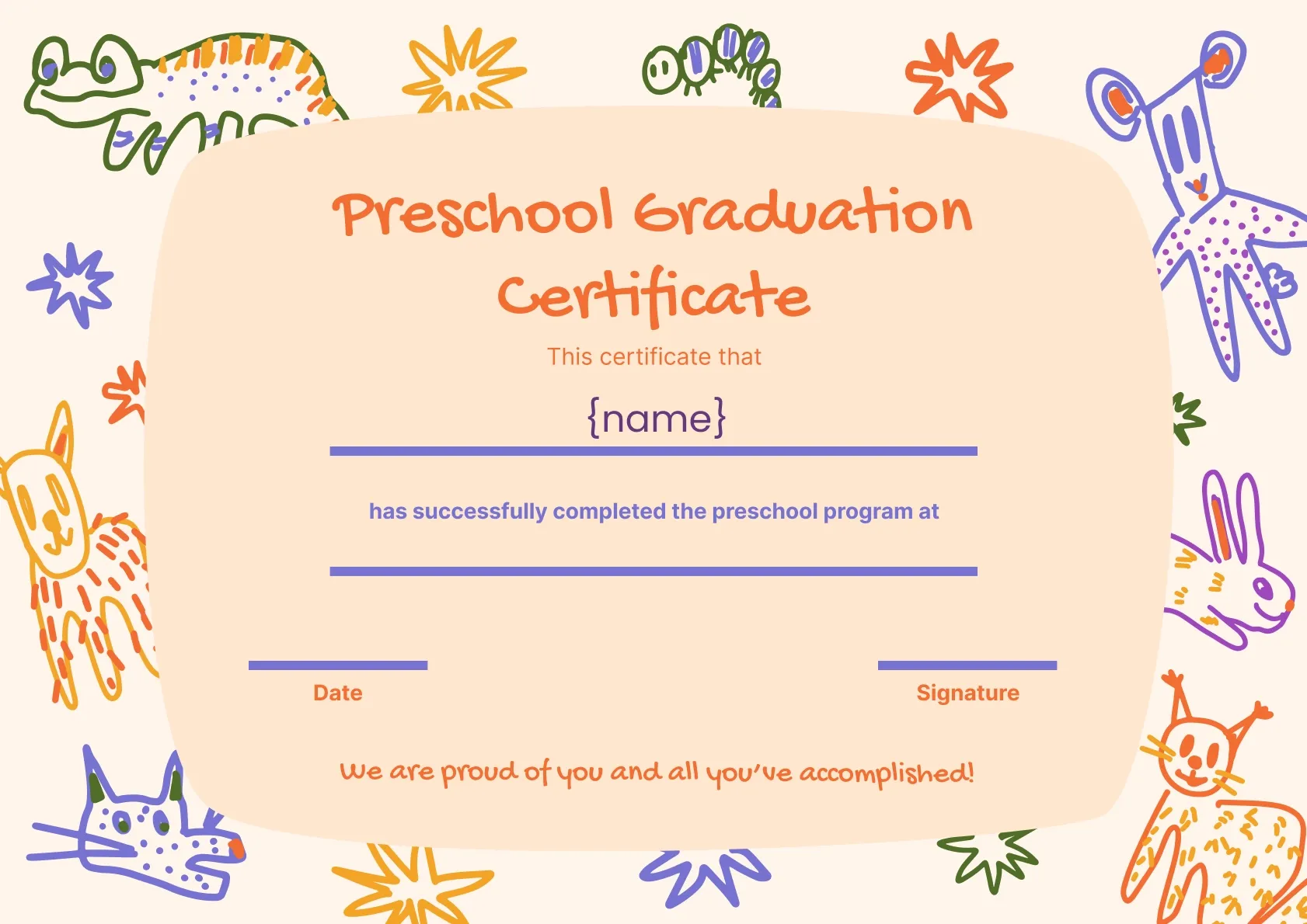 Simple and bright preschool graduation certificate template