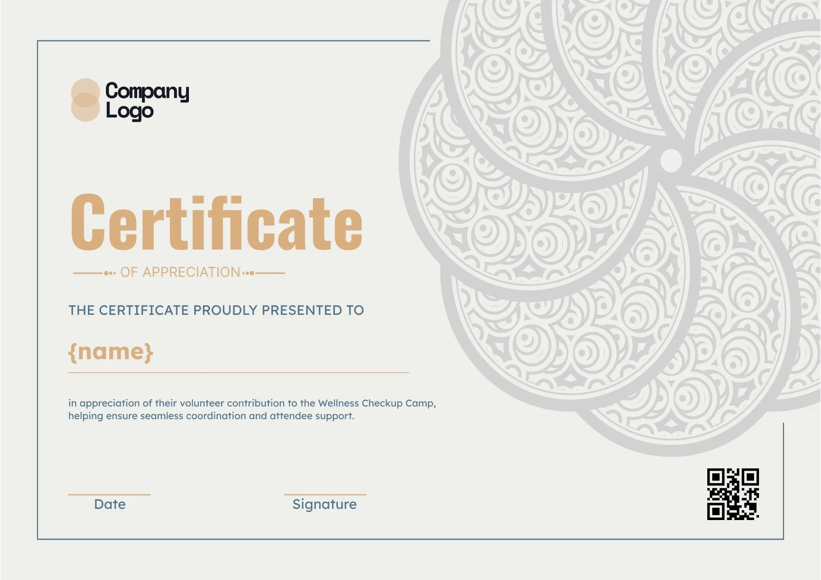 Simple and ornamental volunteer appreciation certificate template