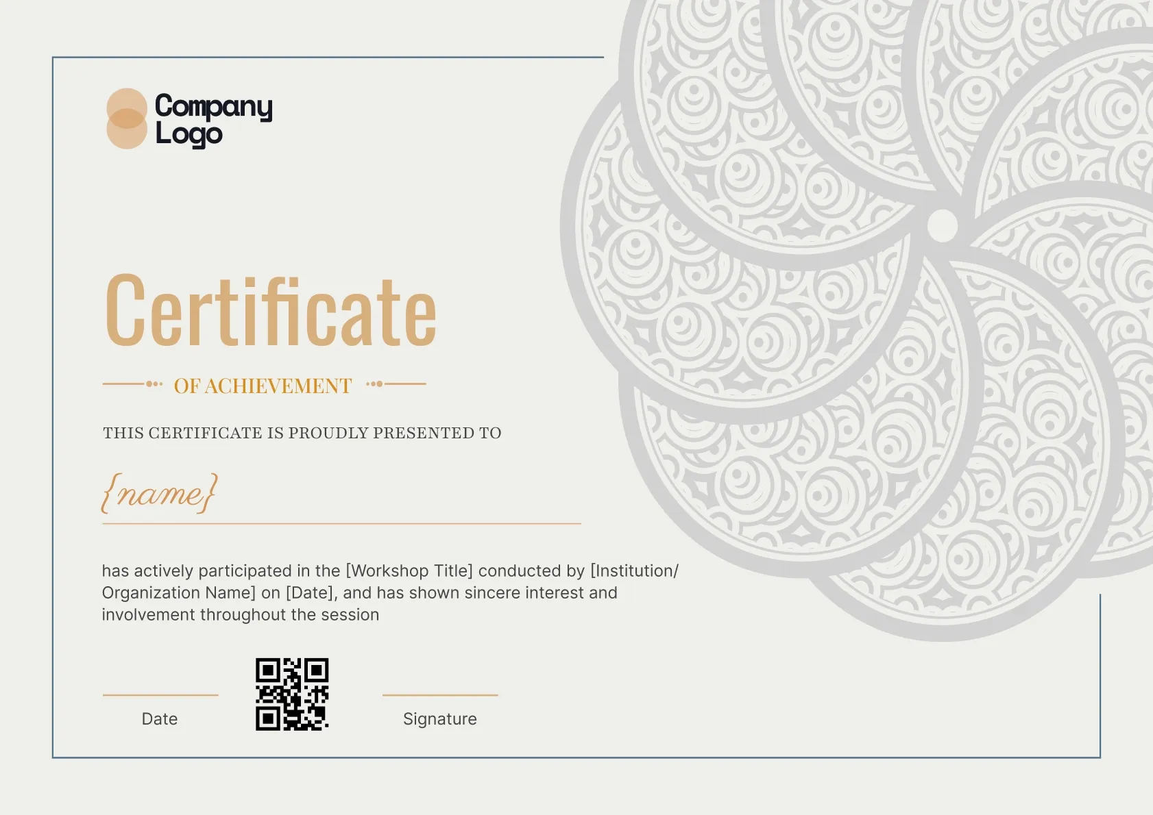 Simple and ornamental workshop certificate template