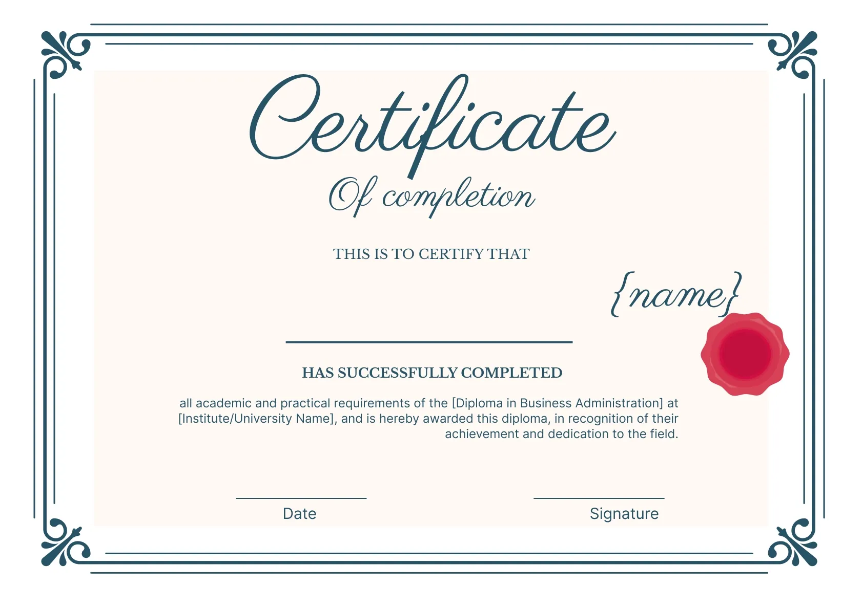 Simple and Professional Diploma Graduation Certificate Template