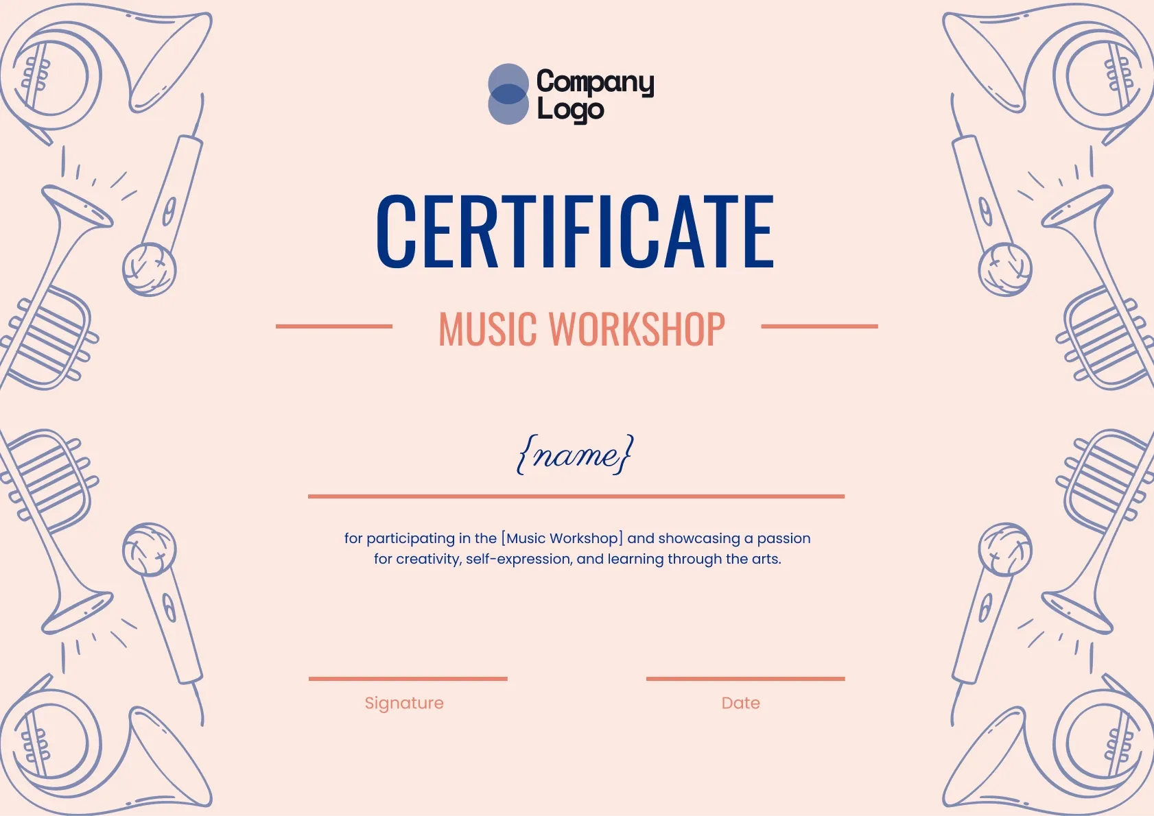 Simple and stylish music workshop certificate template