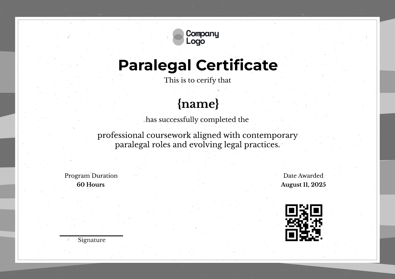 Simple Paralegal Completion Certificate Template
