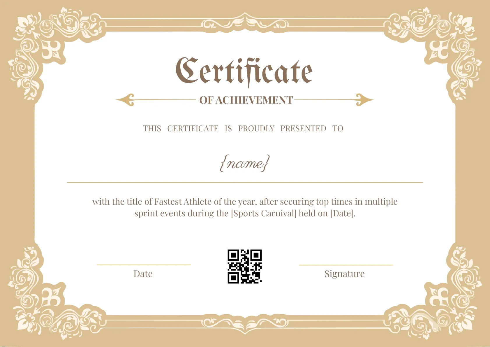 Sleek and timeless certificate of achievement in sports template