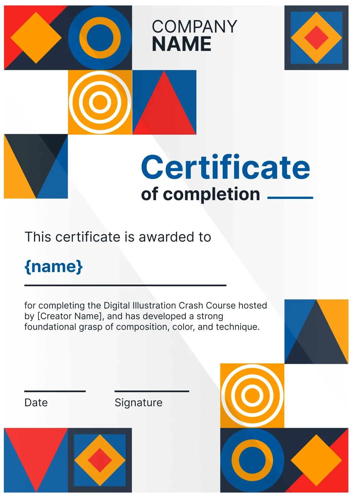 Sophisticated and colorful certificate of completion template