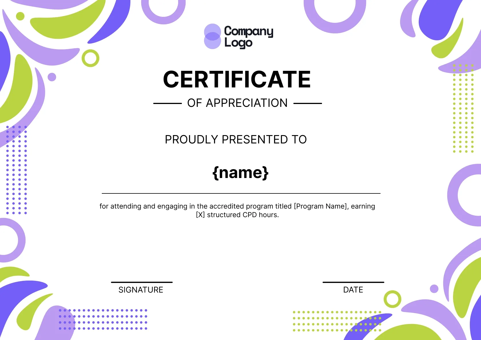 Sophisticated and colorful cpd certificate template