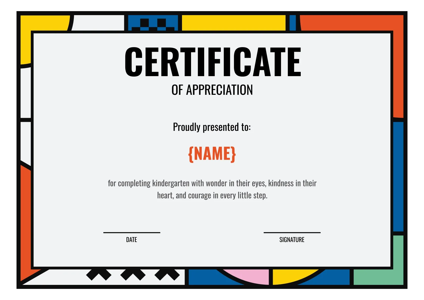 Sophisticated and minimalistic kindergarten graduation certificate template