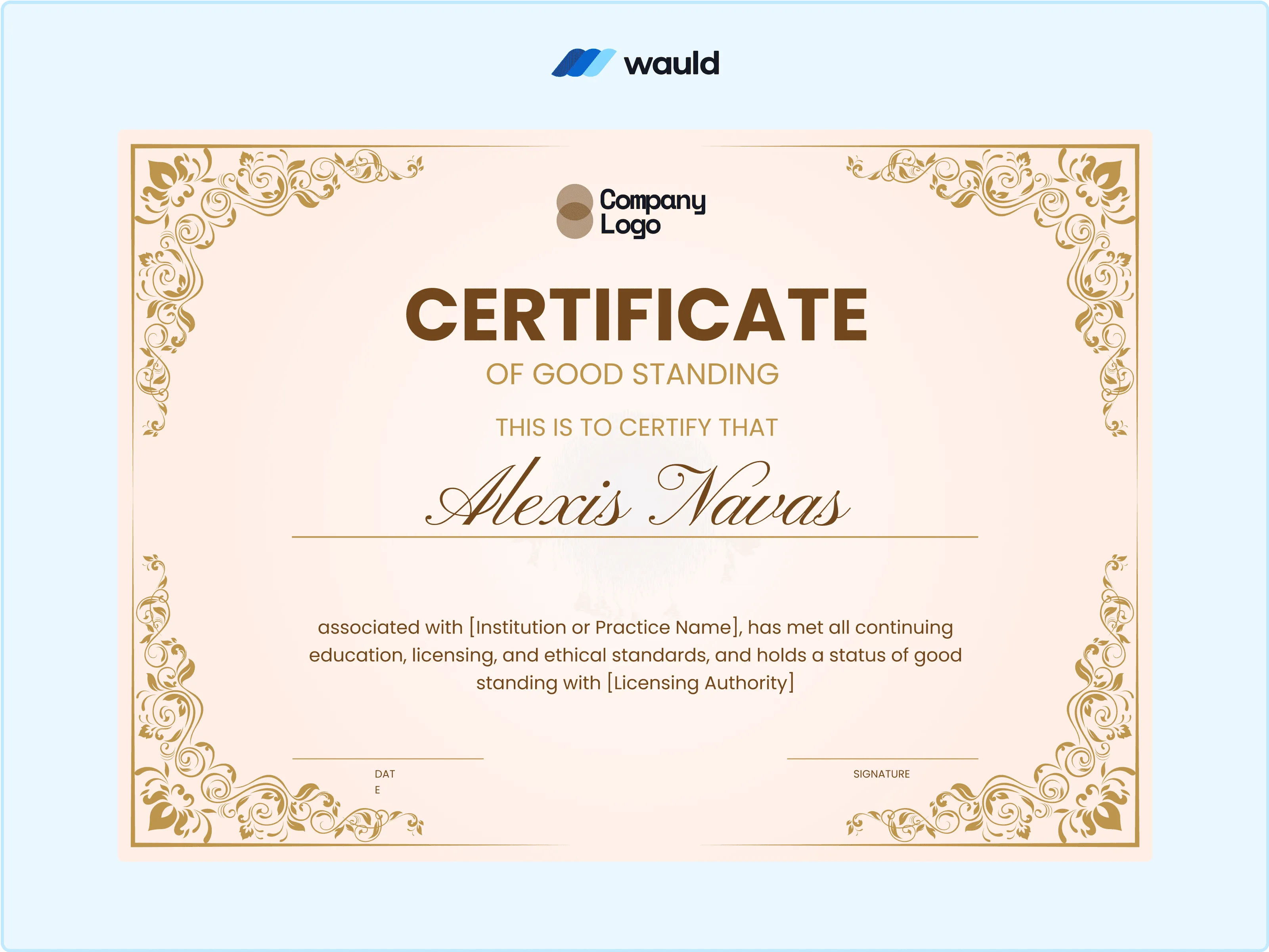 Wauld - Sophisticated good standing certificate template