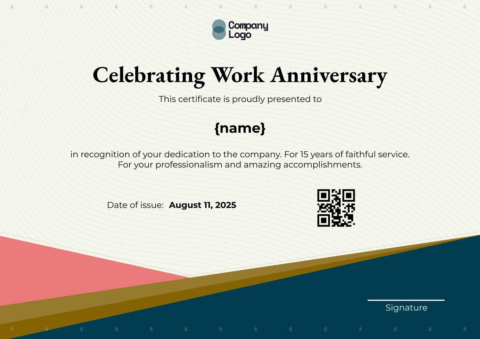 Sophisticated Years of Service Certificate Template
