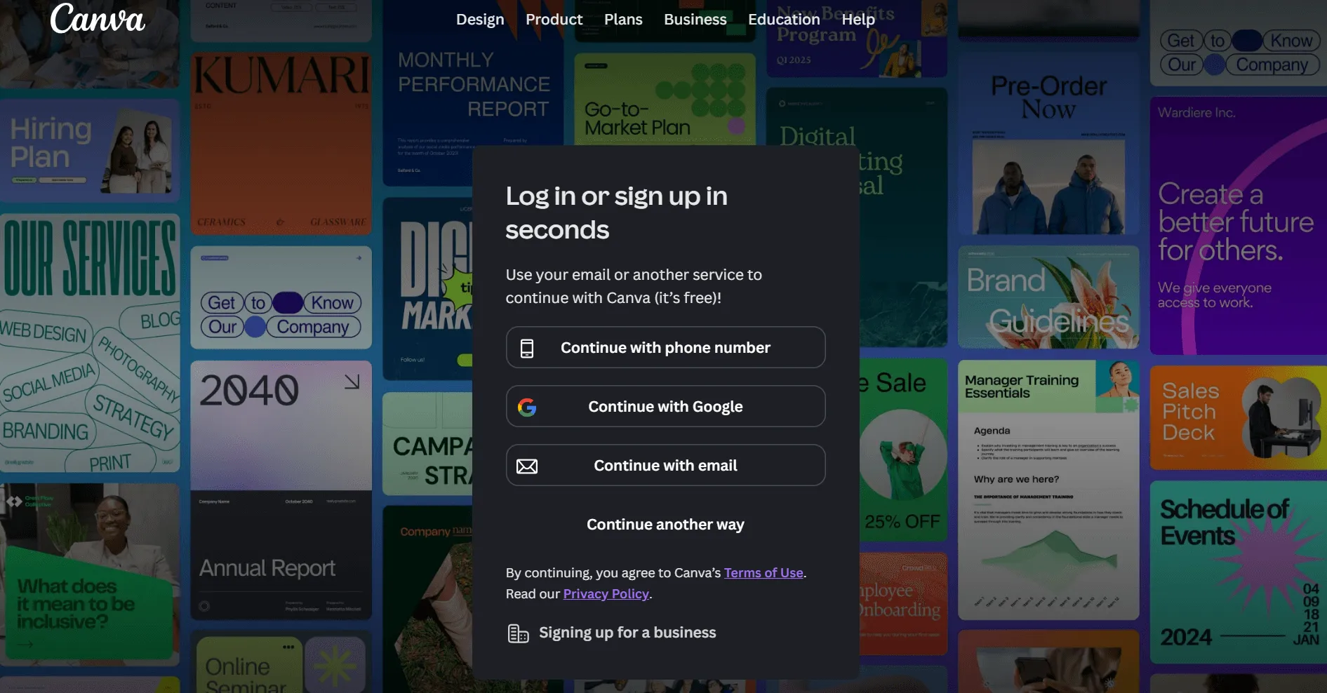 Canva Login page
