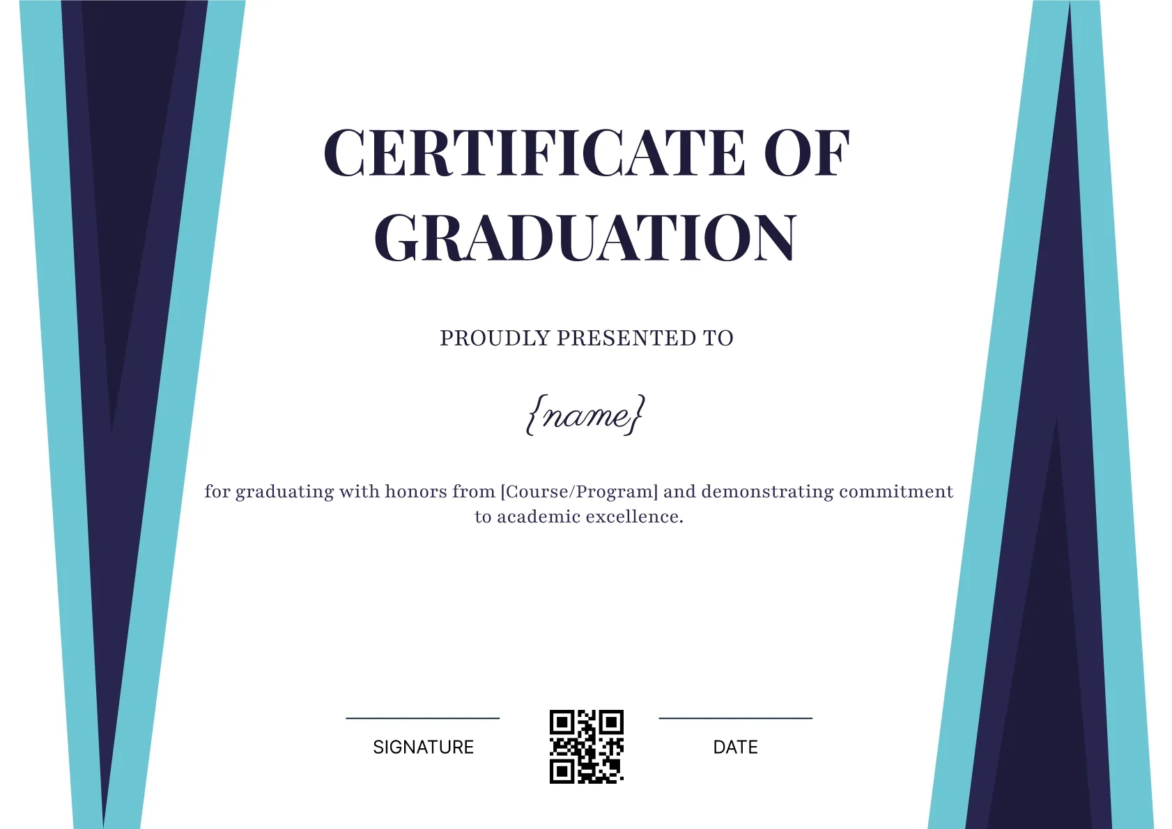Structured and formal certificate of graduation template
