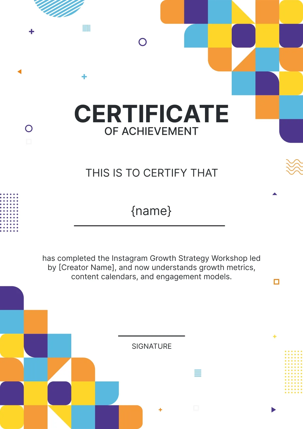 Structured and professional achievement certificate