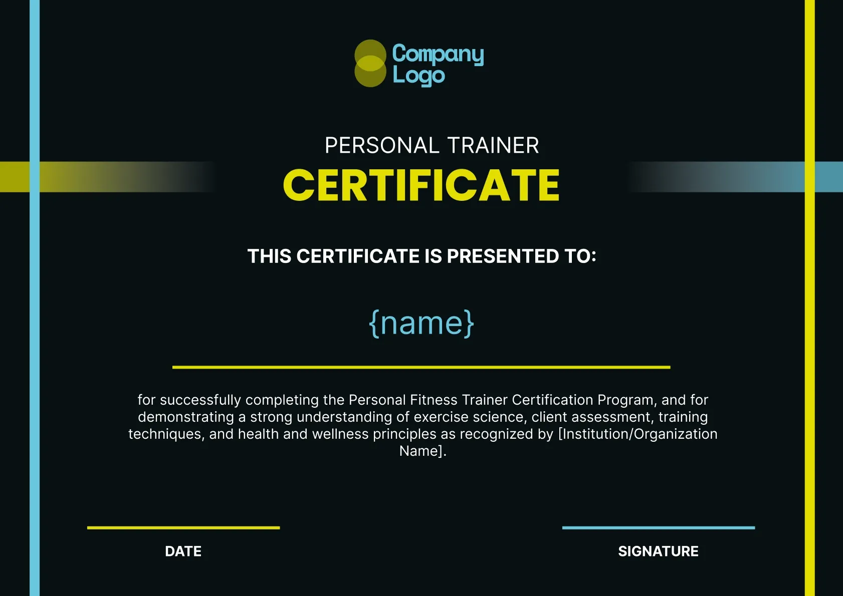Stylish and formal fitness training completion certificate template