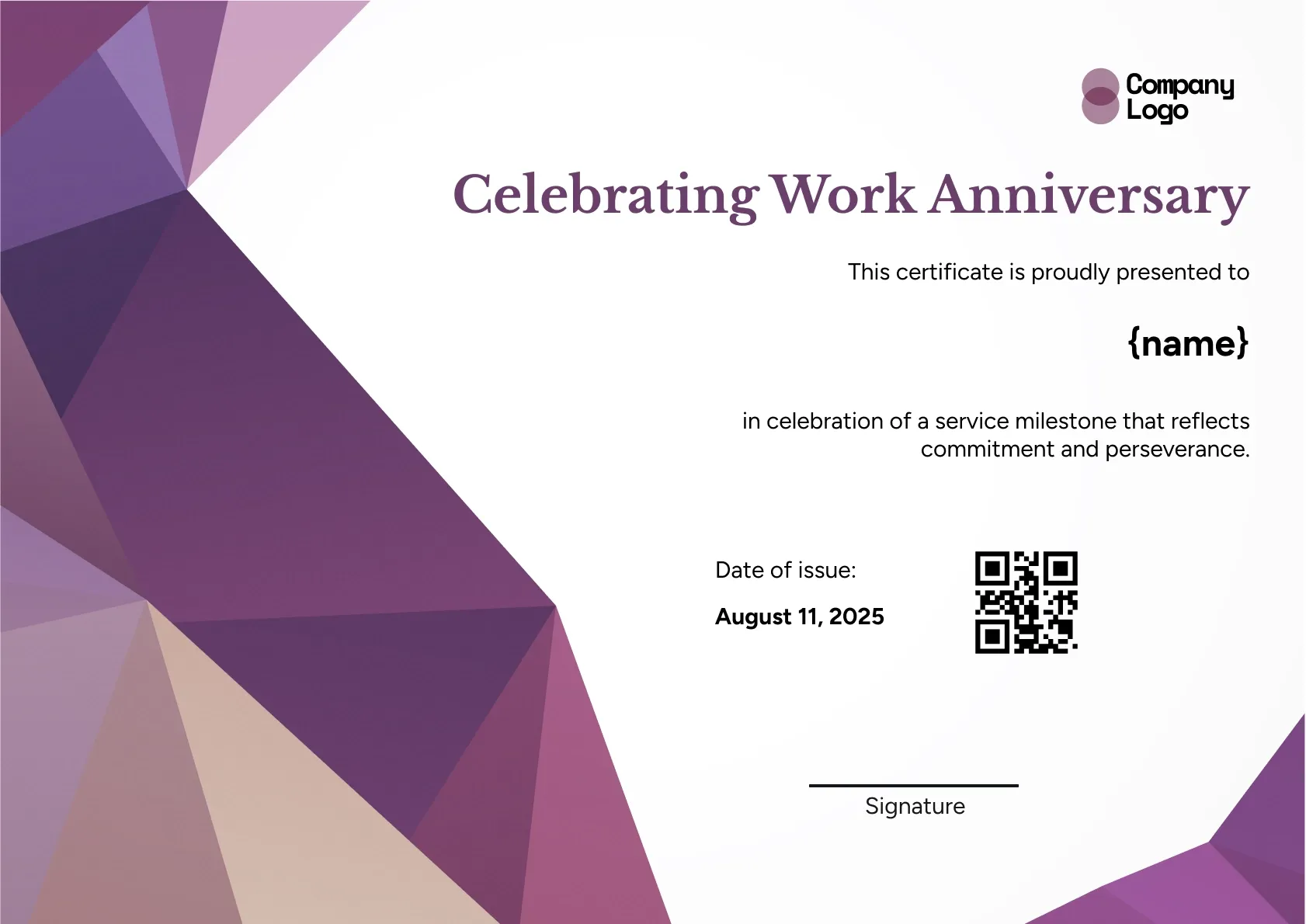 Stylish Corporate Work Anniversary Recognition Certificate