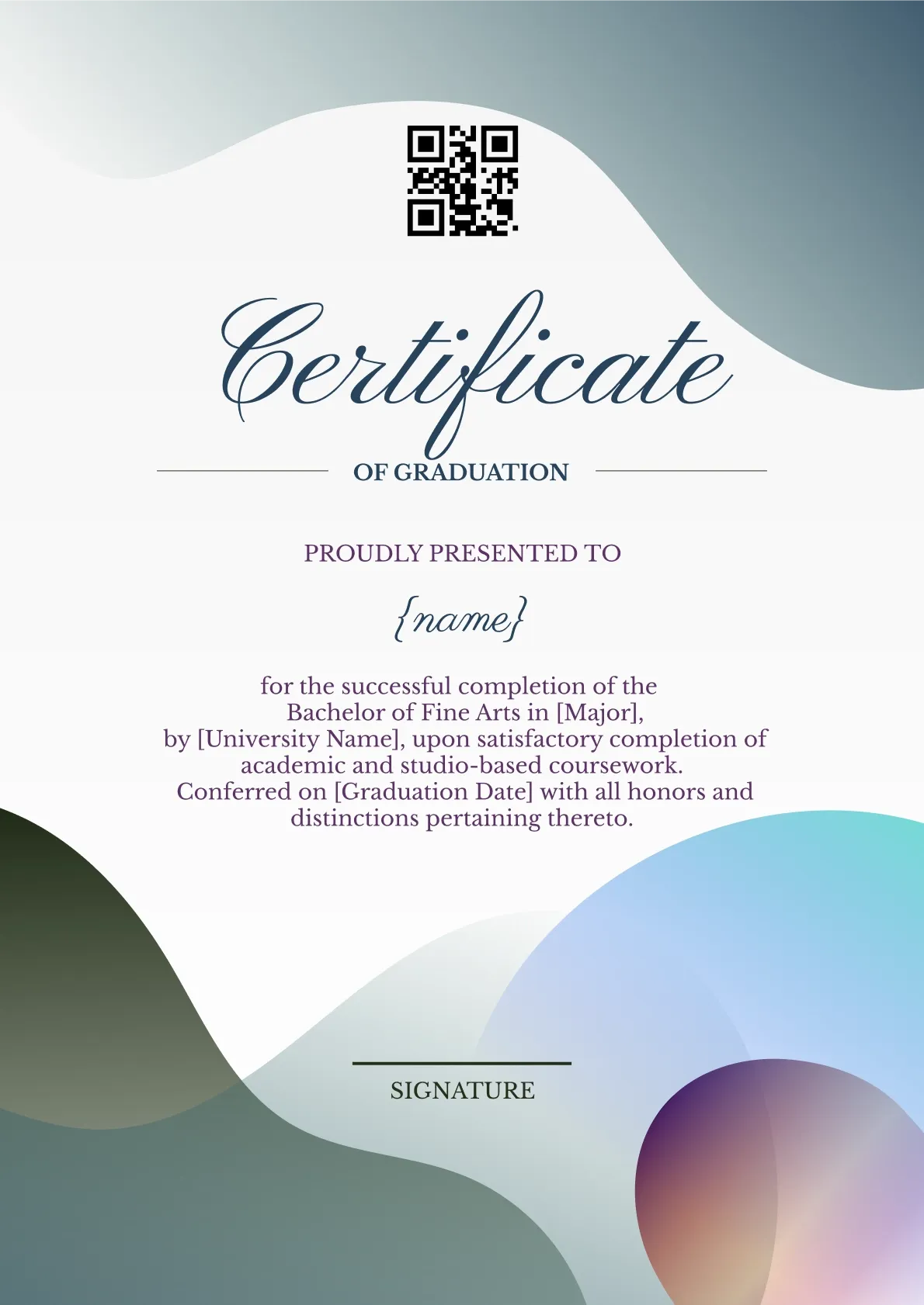 Subtle and formal certificate of graduation template