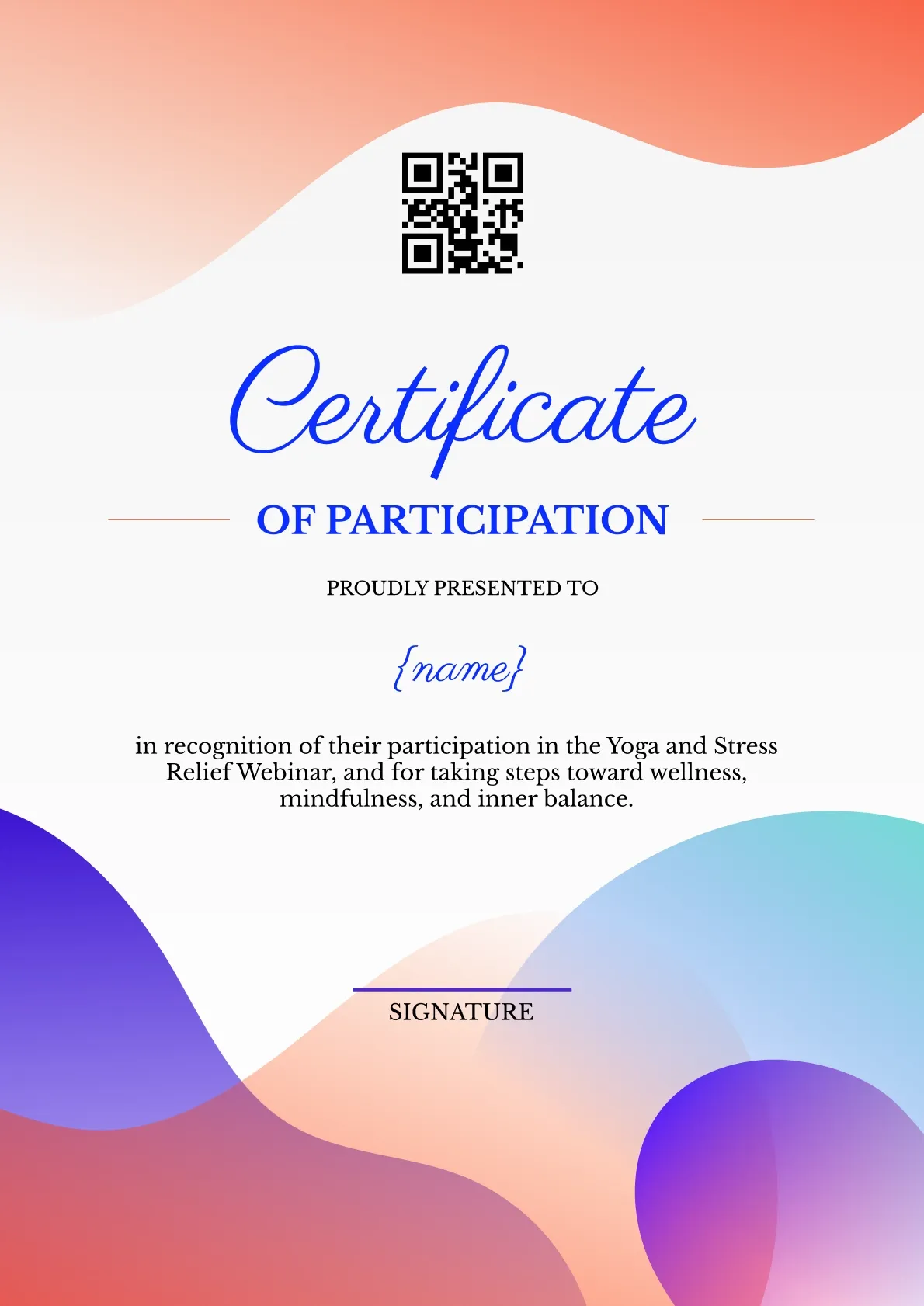 Subtle and formal webinar participation certificate template