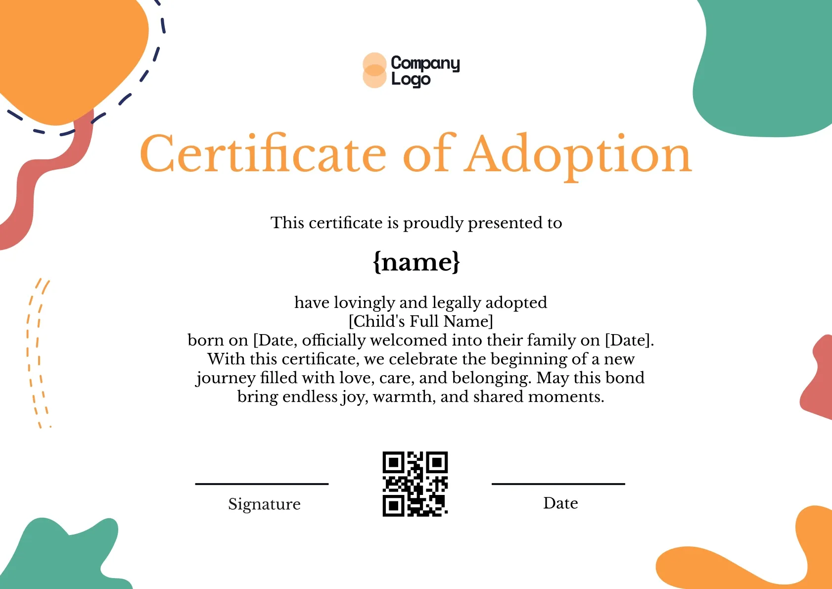 Sweet Adoption Celebration Certificate Template