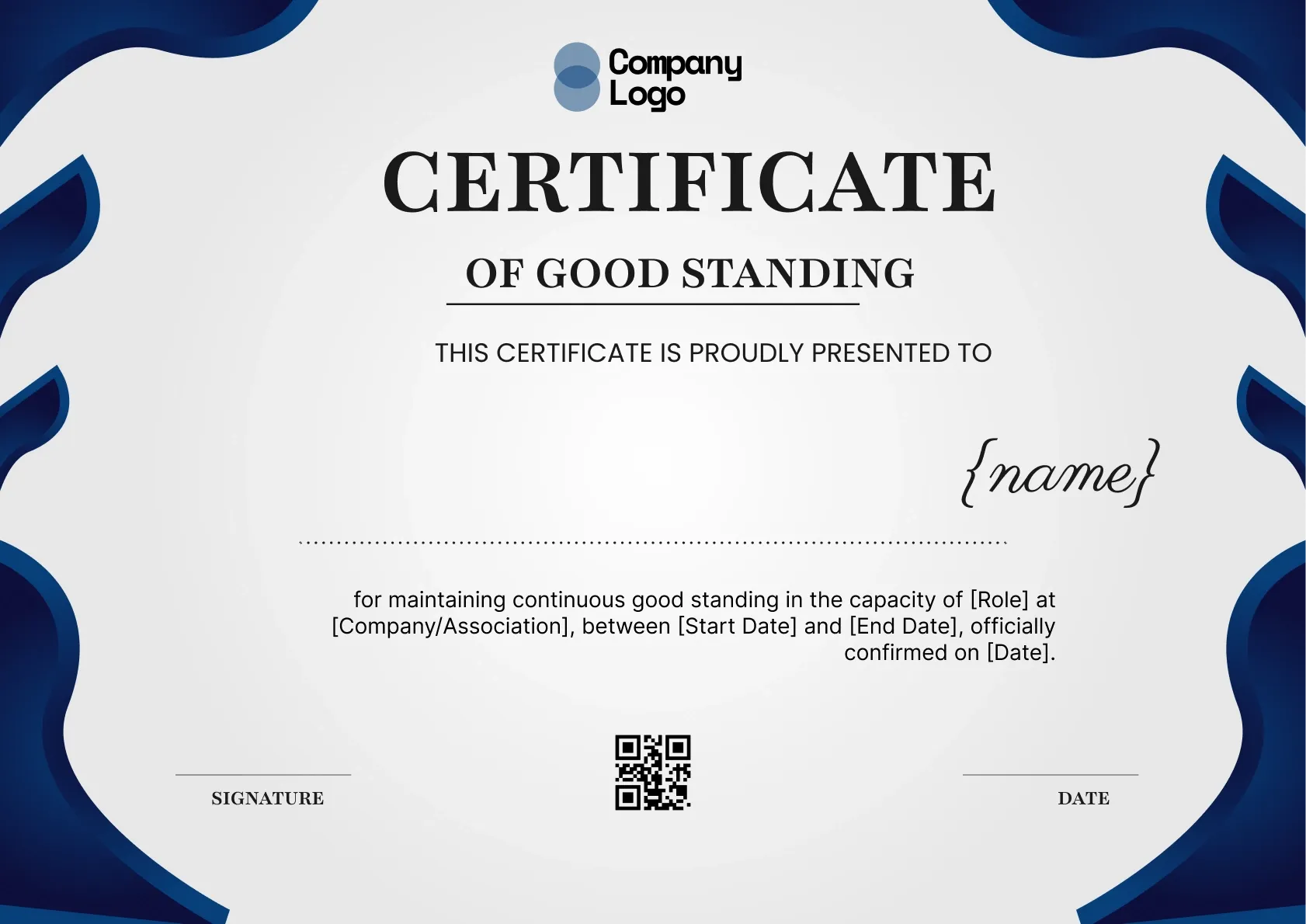 Timeless and Professional Certificate of Good Standing Template