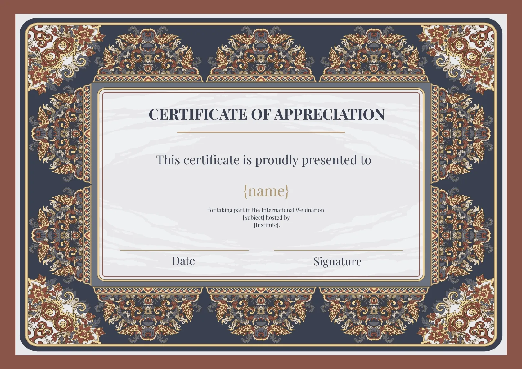 Traditional and elegant certificate of appreciation template