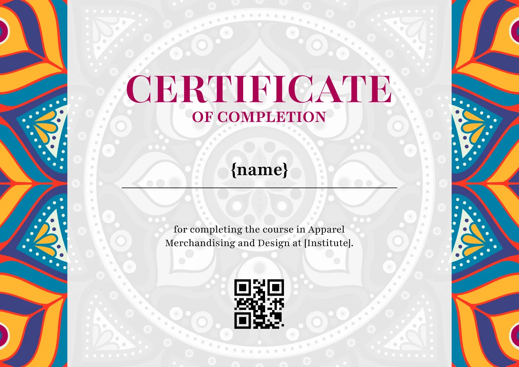 Traditional and elegant fashion course completion certificate