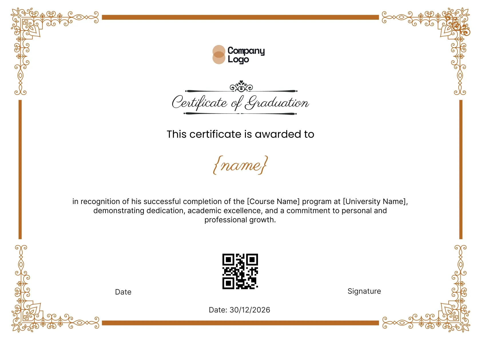 Traditional and Professional Continuing Education Certificate Template