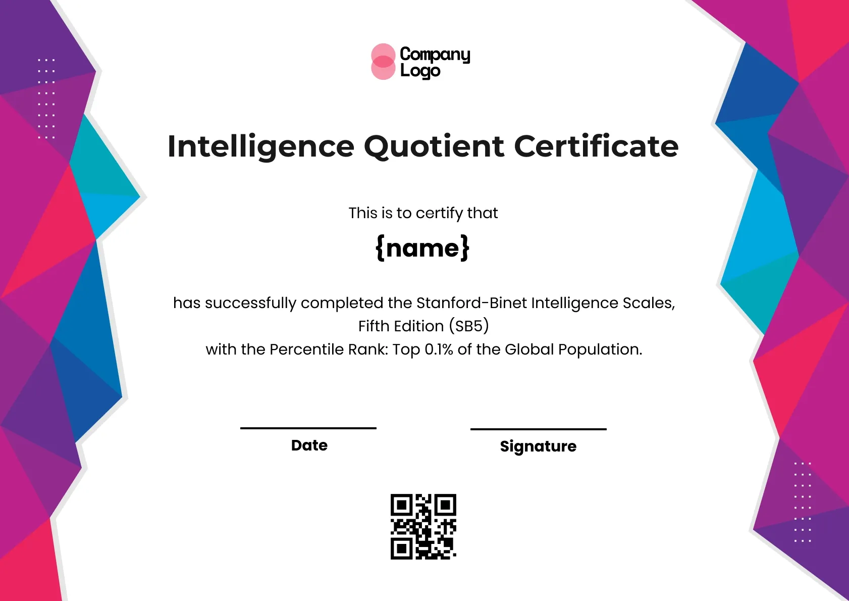 Verified Intellectual Competency Certificate Template