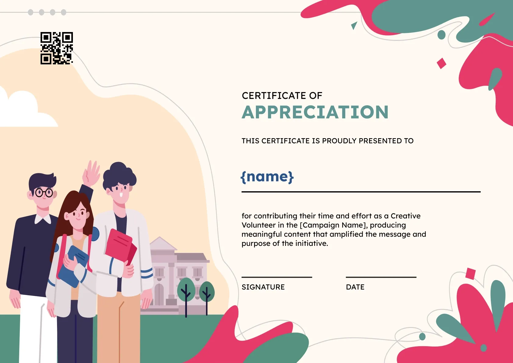 Vibrant and lively volunteer appreciation certificate template