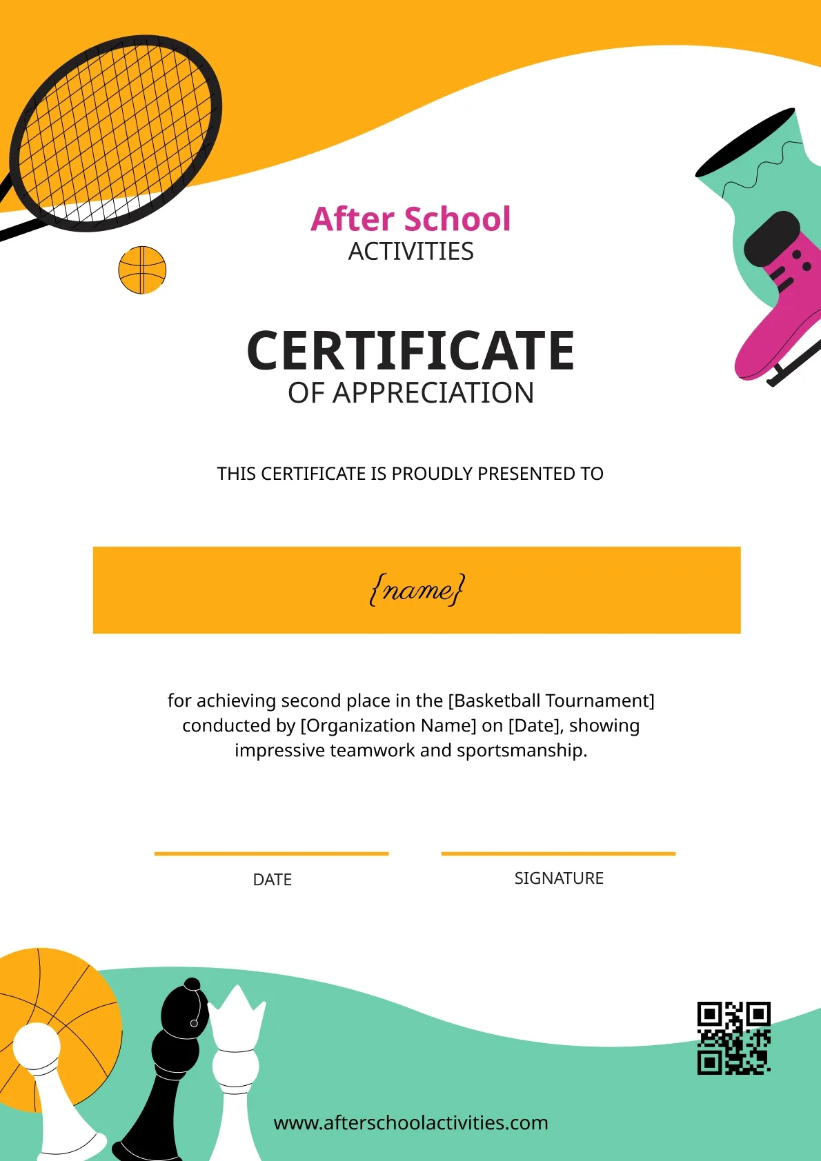 Vibrant and modern sports certificate template