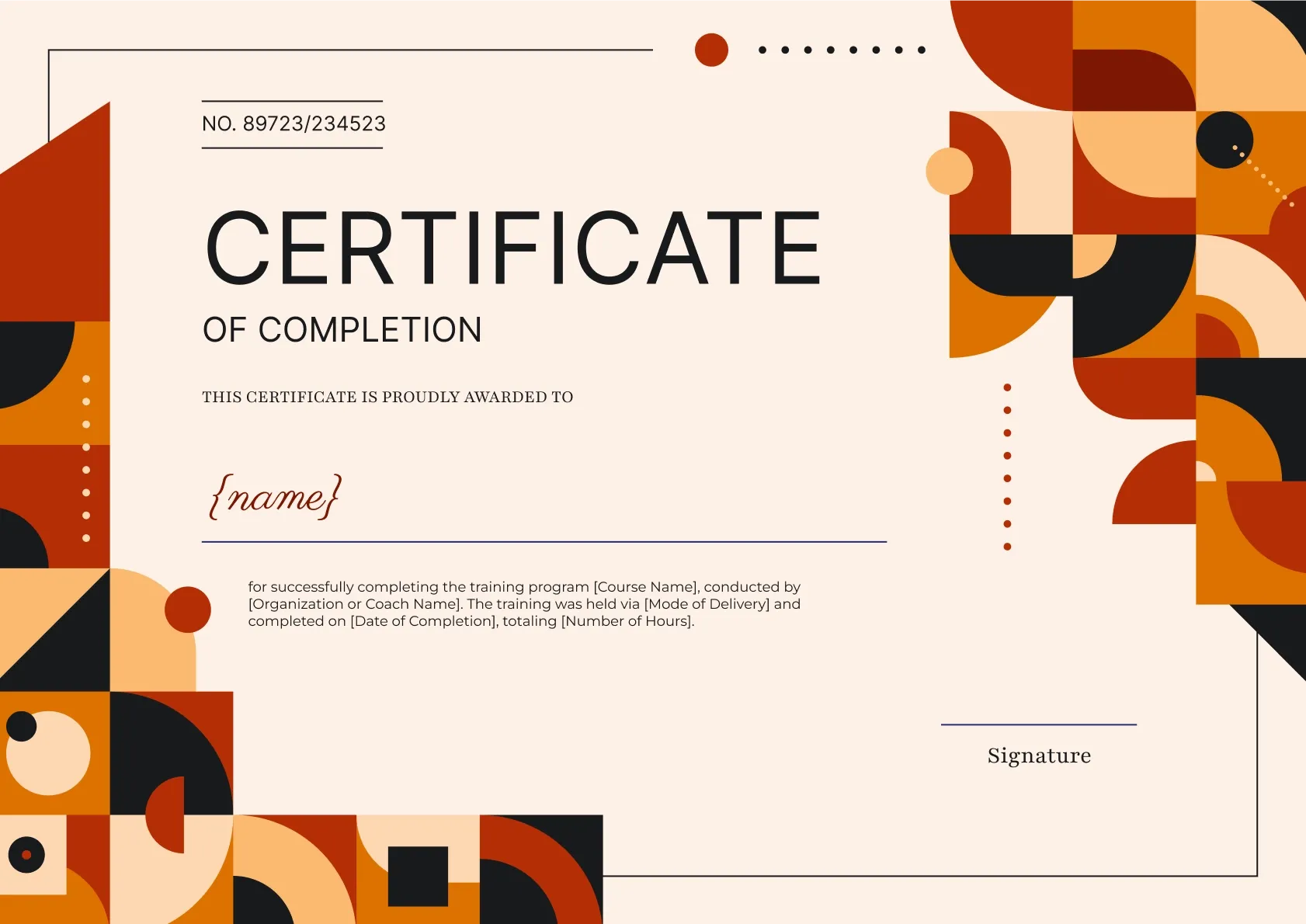 Vibrant and Modern Training Completion Certificate Template