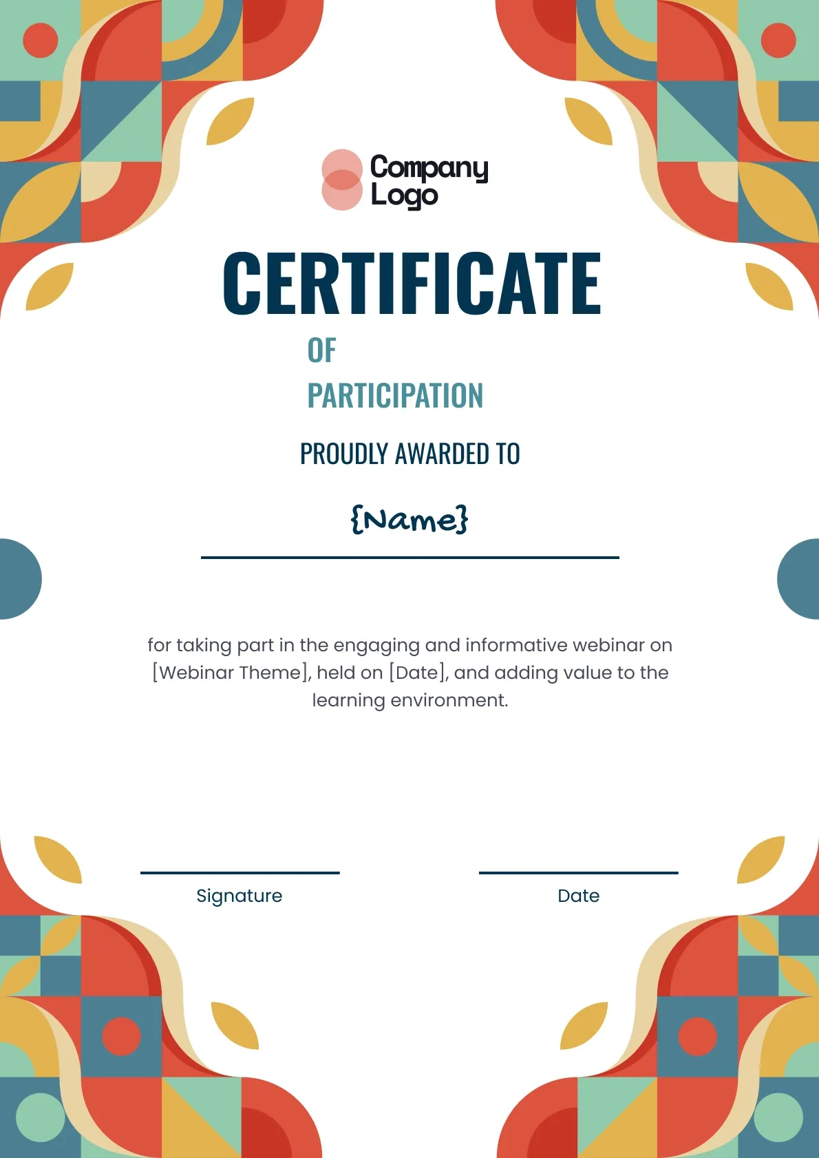 Vibrant and multi-colored portrait appreciation certificate template