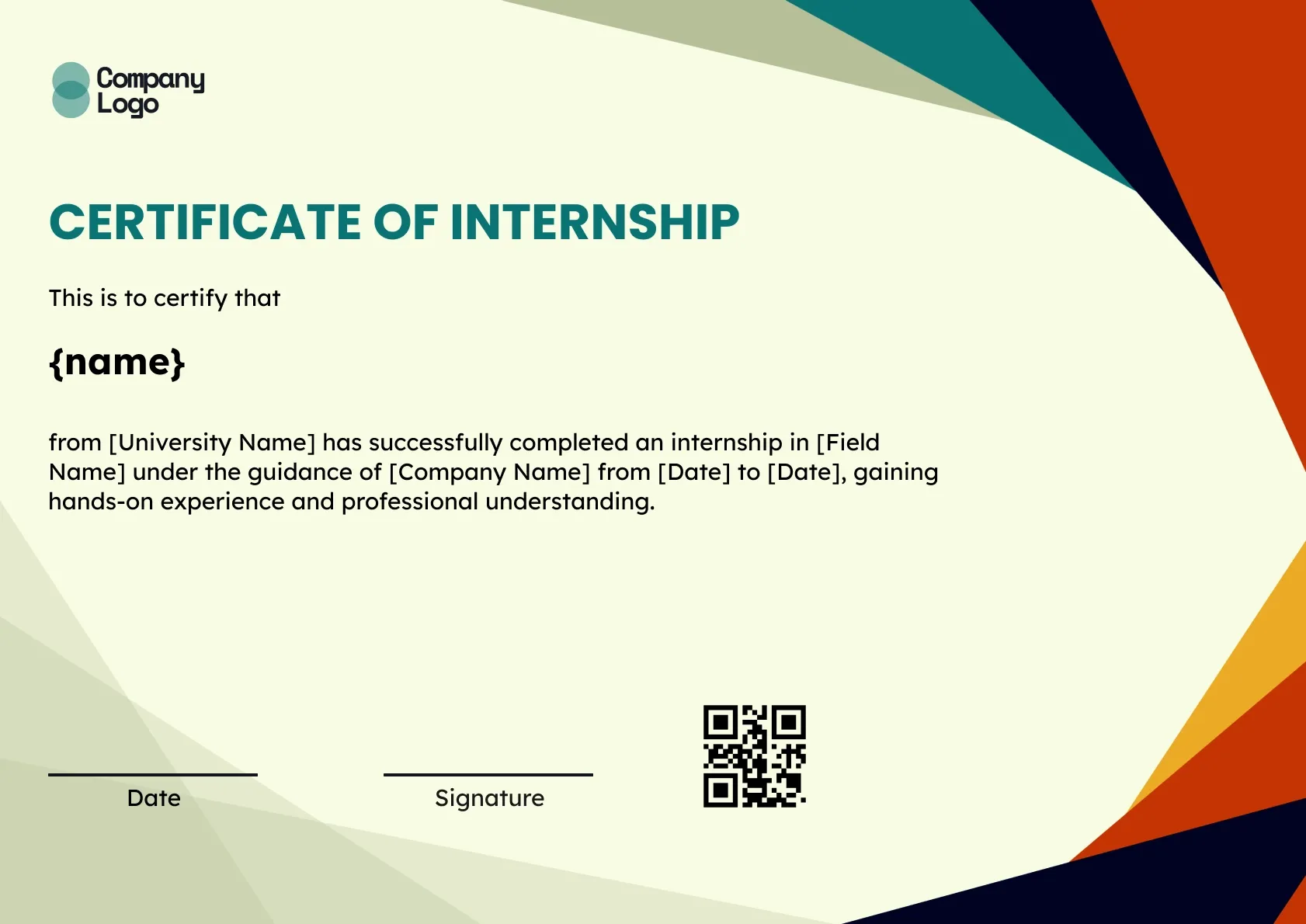 Vibrant Internship Completion Certificate Template