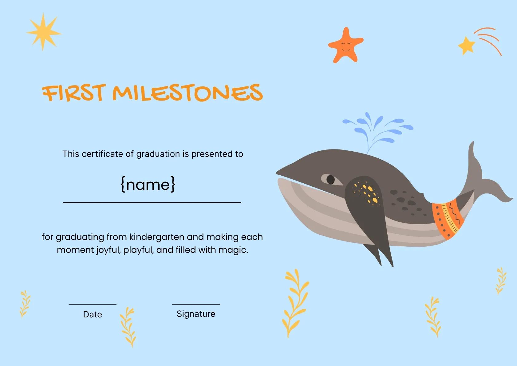 Vivid and lively first milestones certificate template