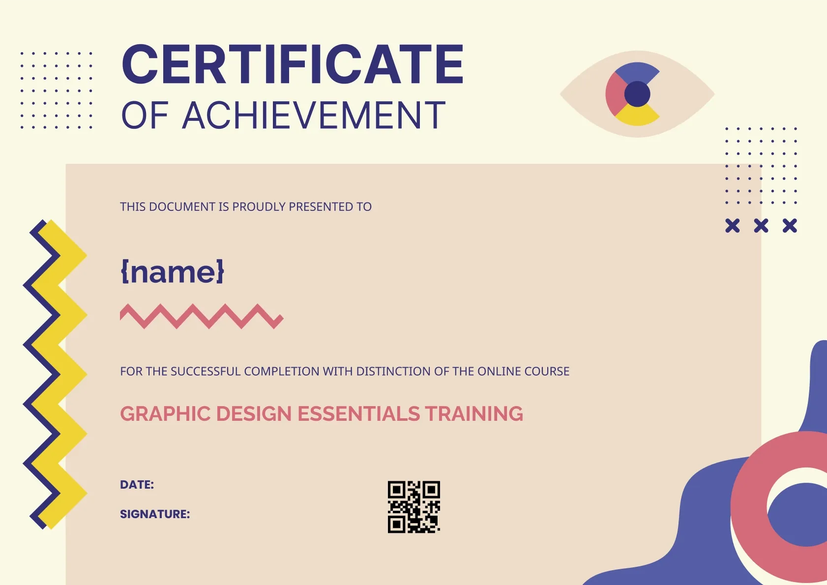Vivid and modern course completion certificate template