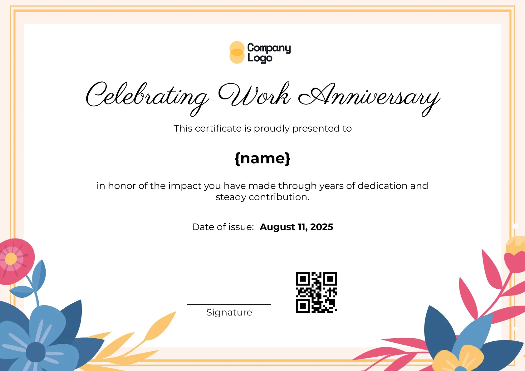 Warm Employee Loyalty Anniversary Certificate