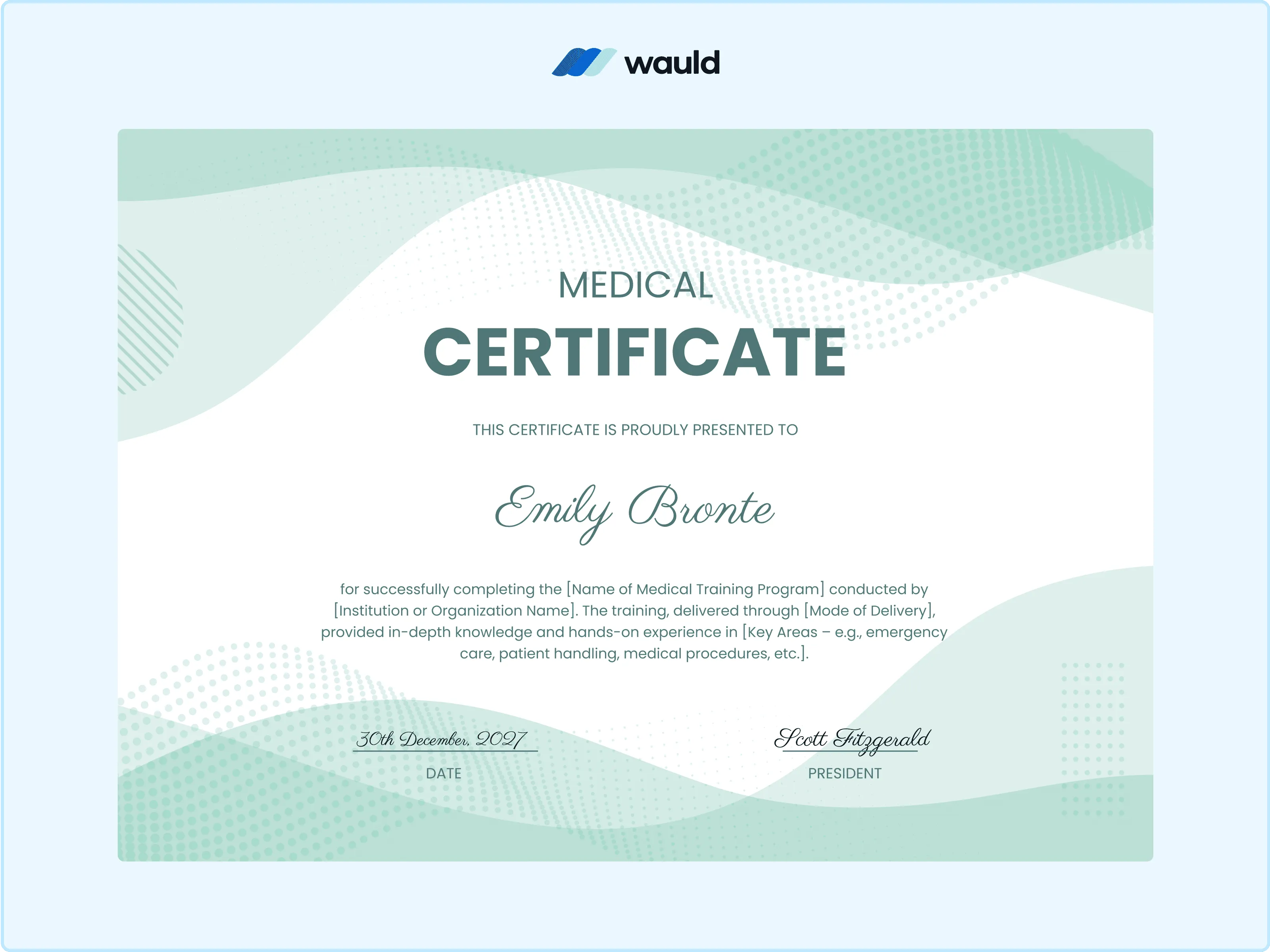 Wauld - Modern Certificate Template with Green Designs 