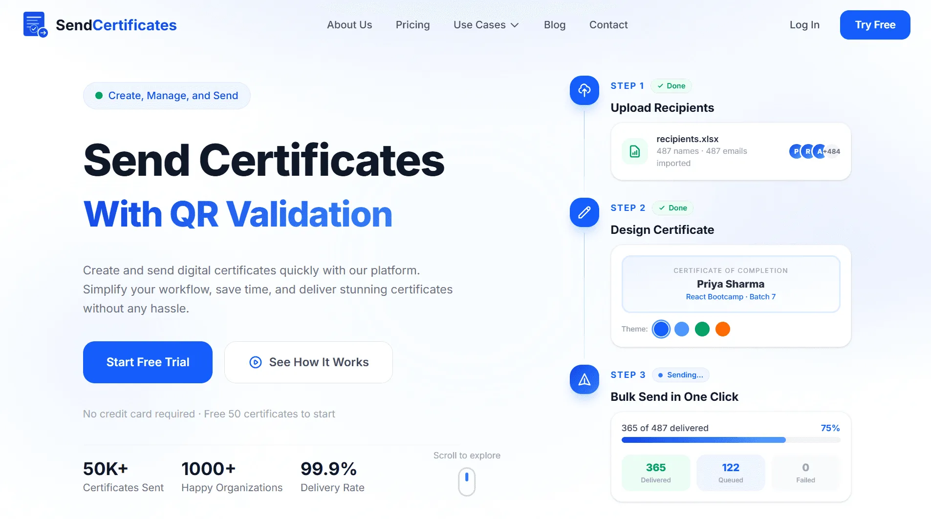 SendCertificates home page