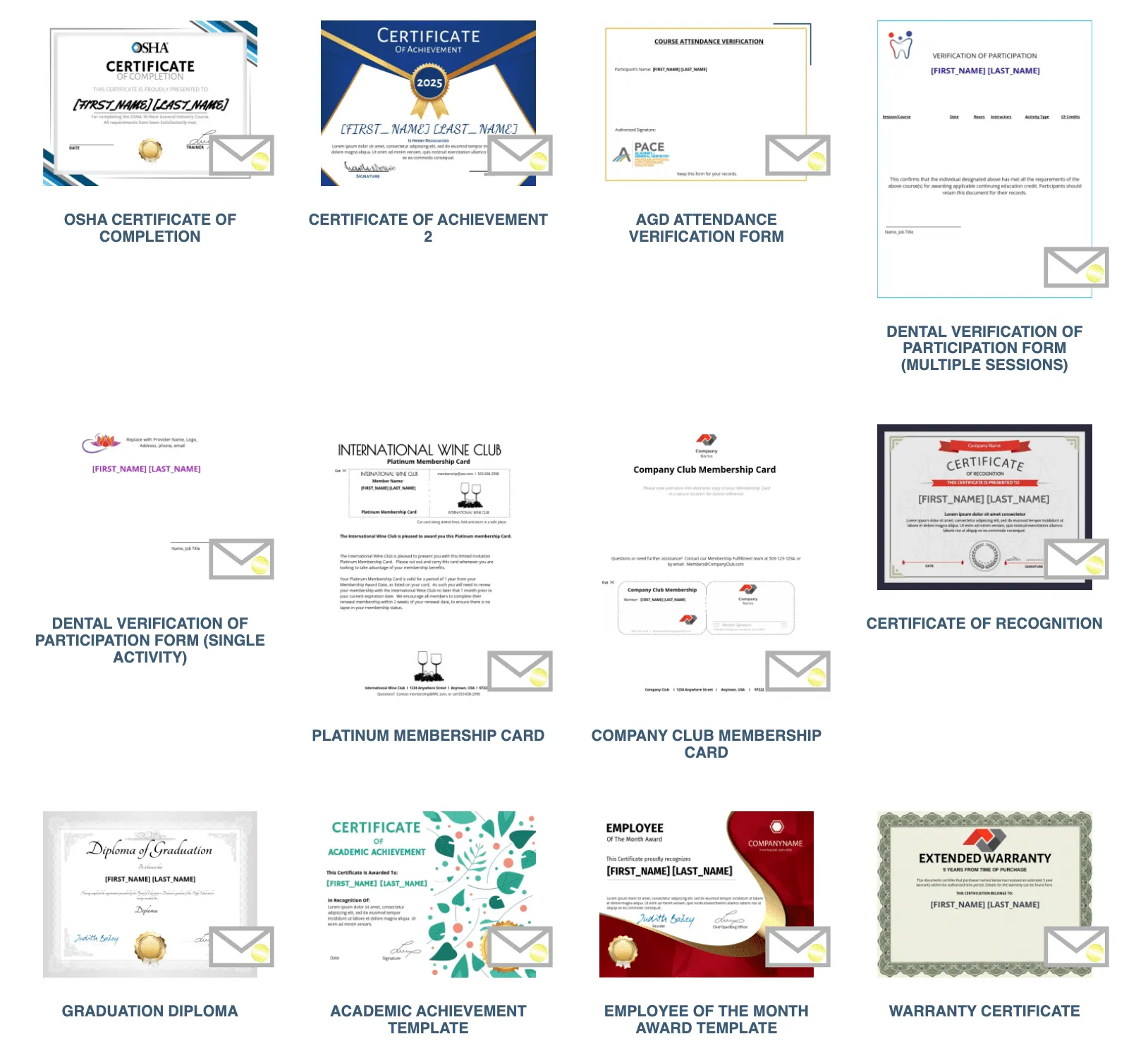 SimpleCert templates